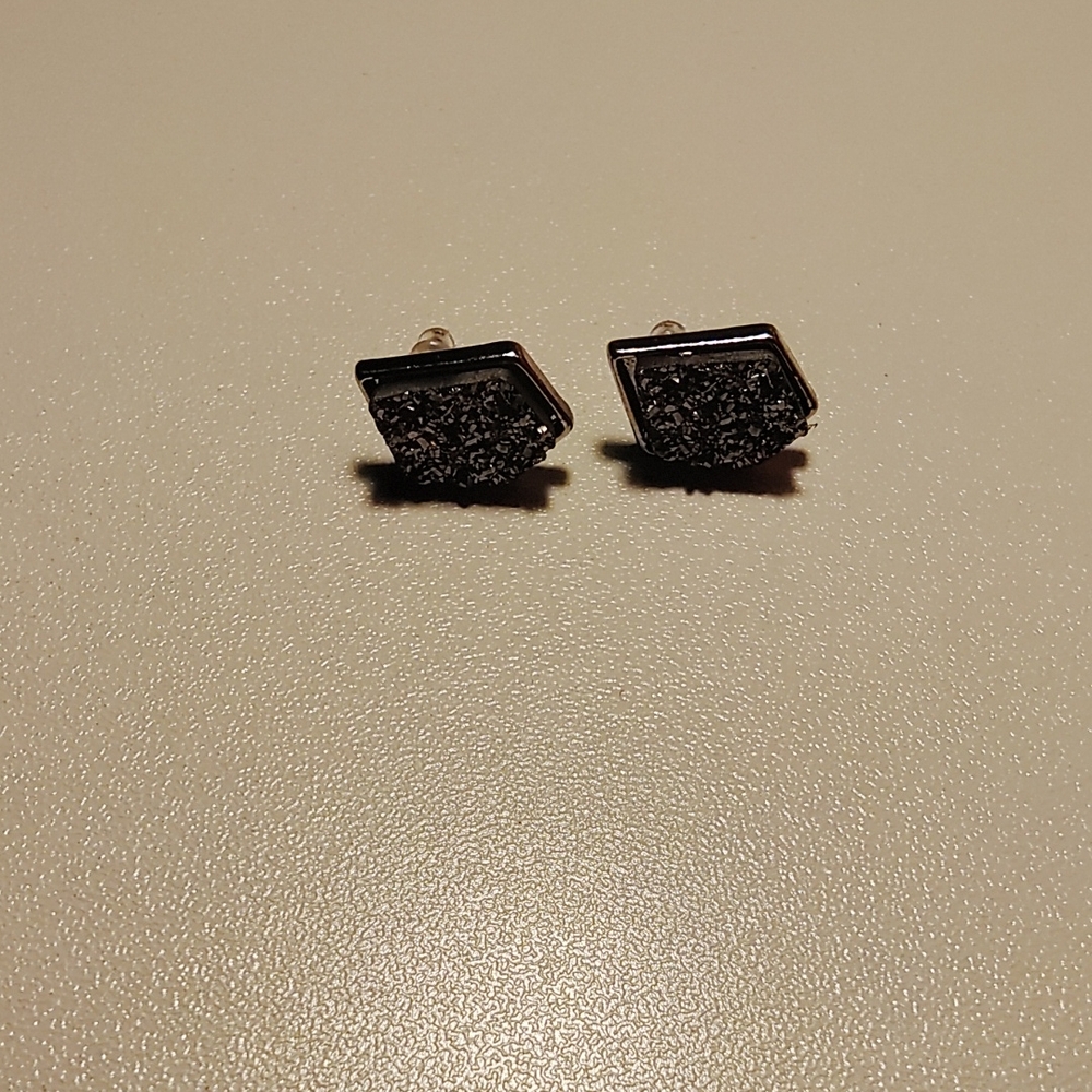 Black Textured Stud Earrings